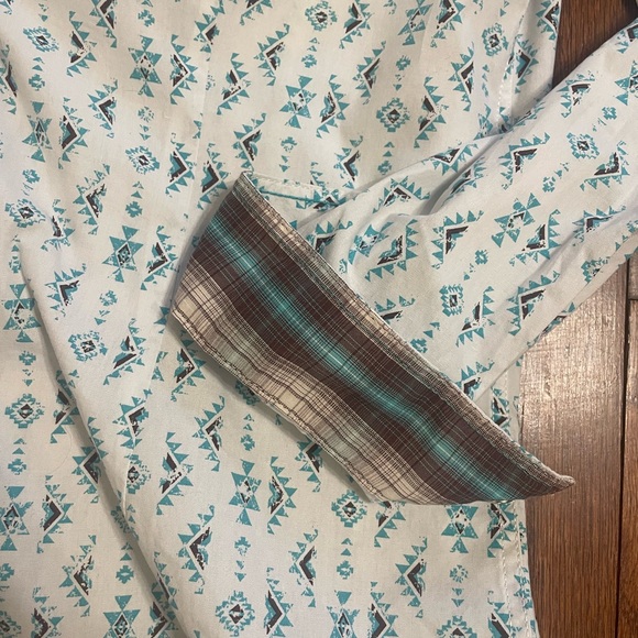 Panhandle Aztec Print Long Sleeve Snap button Shirt Turquoise size M - Picture 10 of 13